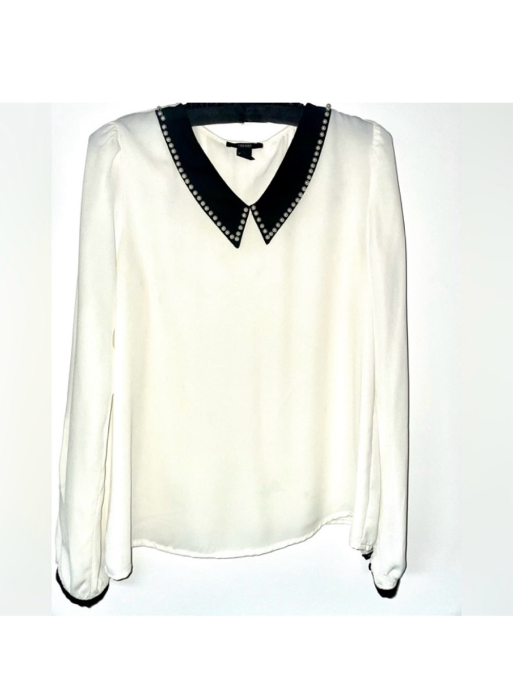 Forever 21 White Blouse with Black Studded Peter Pan Collar
